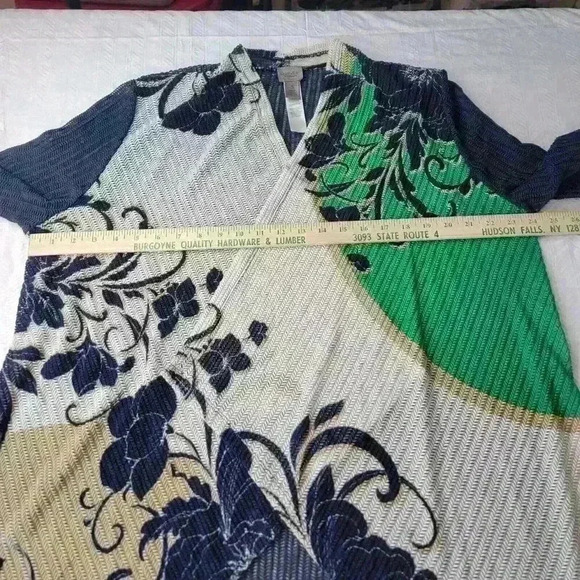 Easywear Chicos 3 Cardigan Womens XL Floral Laser Cut Striped Nylon Blend Open - Picture 8 of 16
